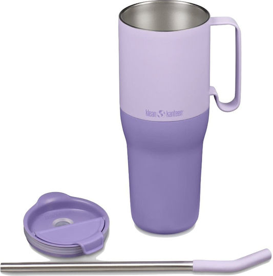 Klean Kanteen Rise Handled Tumbler Thermos Stainless Steel BPA Free 1.064lt Orchid Bloom with Straw and Handle