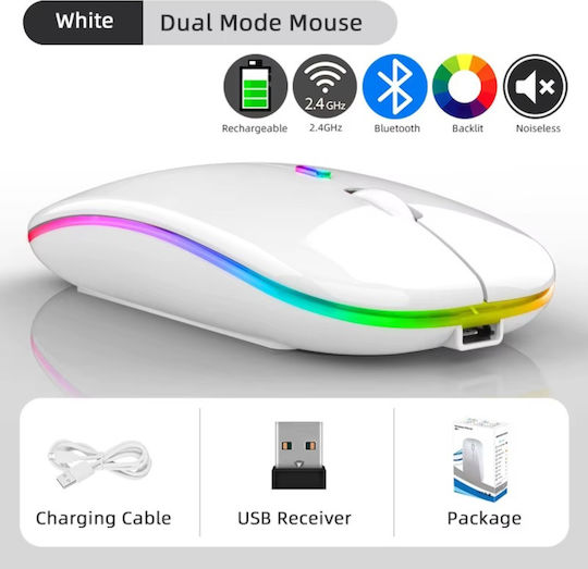Ασύρματο RGB Gaming Ποντίκι Λευκό