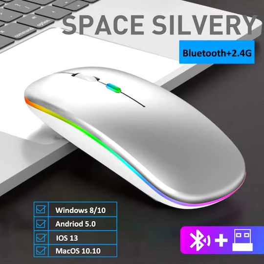 Ασύρματο RGB Gaming Ποντίκι Ασημί