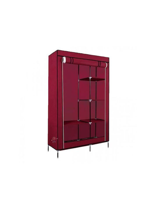 Fabric Wardrobe with Zipper and Shelves in Red Color 105x45x175cm