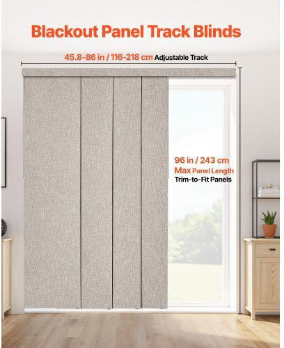 Vevor Panel Track Blinds Extendable Track 116 Cm To 218 Cm W Trimmable Brown