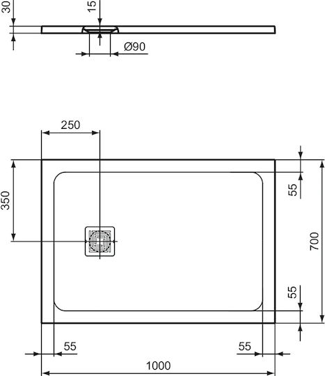 Ideal Standard Ultra Flat S+ Ορθογώνια Κεραμική Ντουζιέρα 100x70cm Λευκή