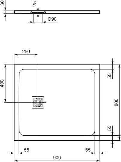 Ideal Standard Ultra Flat S+ Правоъгълена Керамично душ 90x80см Бял