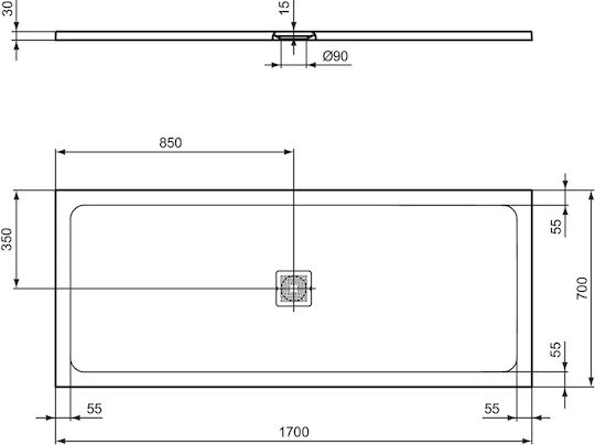 Ideal Standard Ultra Flat S+ Rectangulară Ceramică Duș 170x70cm Albă