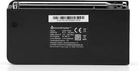 Soundmaster DAB175SW Φορητό Ραδιόφωνο Επαναφορτιζόμενο DAB+ με Bluetooth και USB Μαύρο