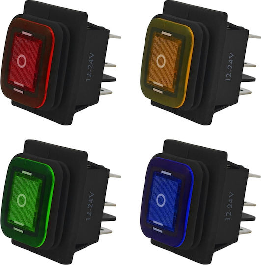 Led Switch 3-position 6-pin 12-24v Rocker Rocker Waterproof Blue
