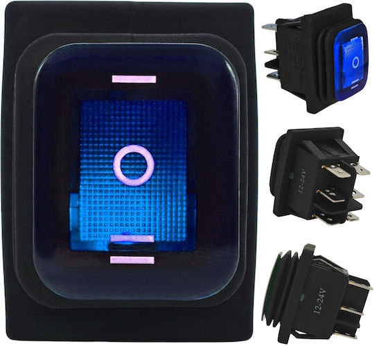 Led Switch 3-position 6-pin 12-24v Rocker Rocker Waterproof Blue