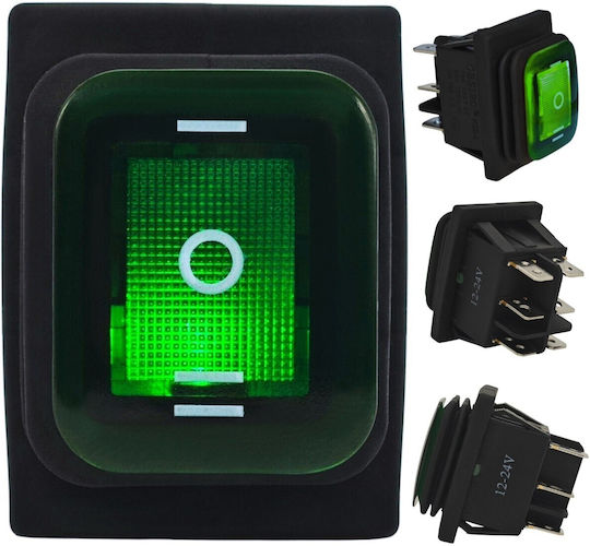 Led Switch 3-position 6-pin 12-24v Rocker Rocker Waterproof Green