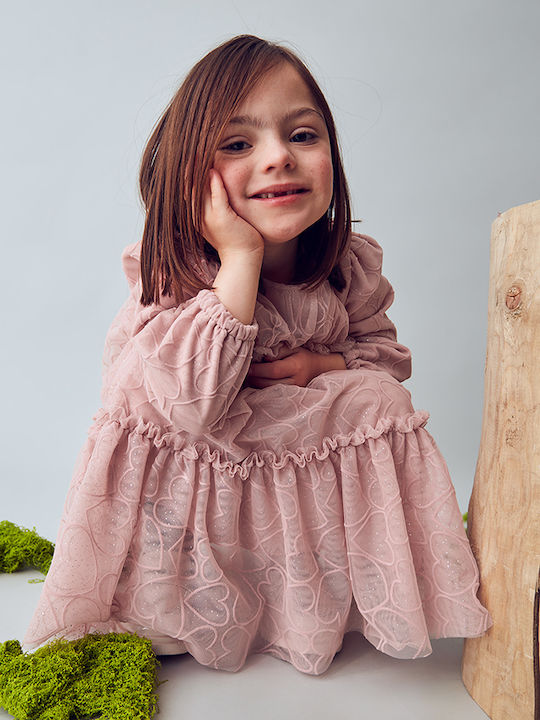 Children's Dress Long Sleeve Tulle Soft Pink