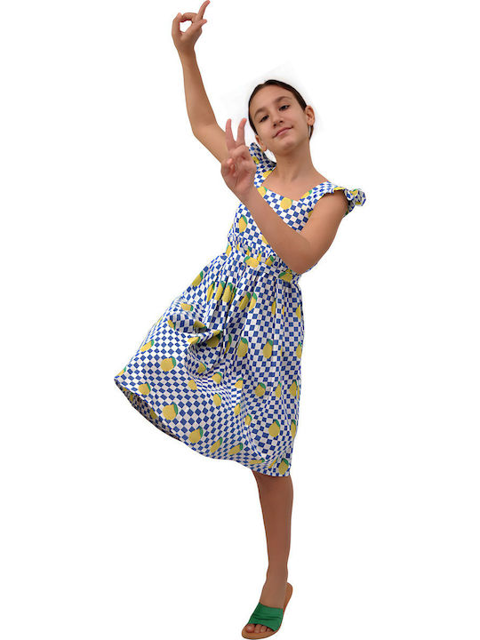 Girls Dress Short Sleeve Checked Set with Accessories Checked with Lemons