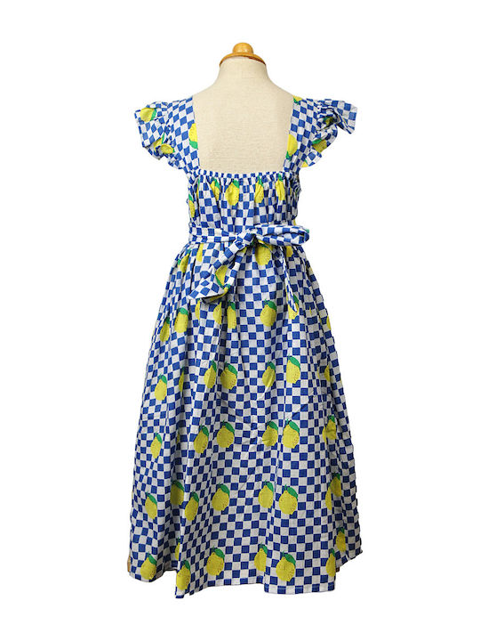 Girls Dress Short Sleeve Checked Set with Accessories Checked with Lemons