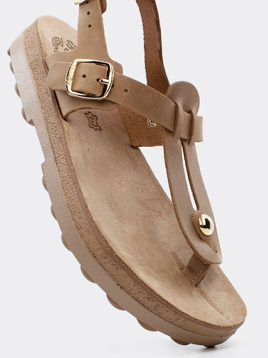 Marlena Leather Women's Flat Sandals Anatomic STONE BRUSH