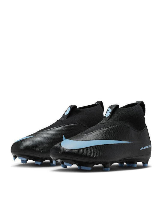 Mercurial Superfly 10 Academy Kids Molded Soccer Shoes with Sock without Laces Black / Ice Blue