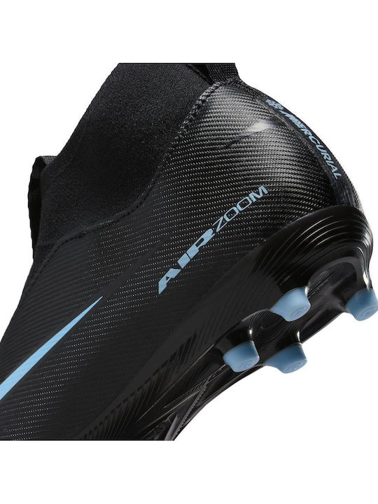 Mercurial Superfly 10 Academy Kids Molded Soccer Shoes with Sock without Laces Black / Ice Blue