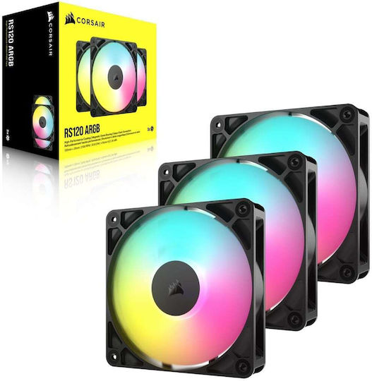 Corsair RS120 Case Fan (2100rpm / 72.8cfm) with ARGB Lighting and 4-Pin PWM Connection 3pcs