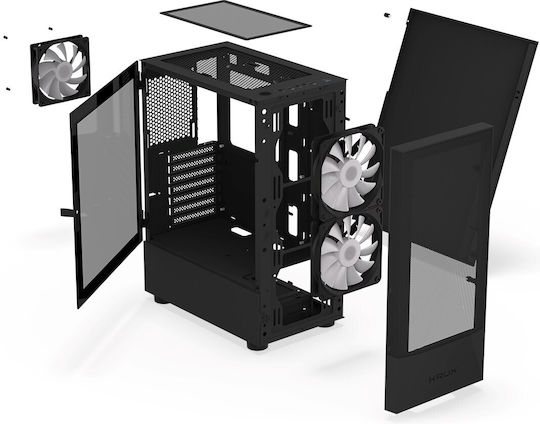 Krux Vako Gaming Midi Tower Computer Case with Side Window and RGB Lighting Black