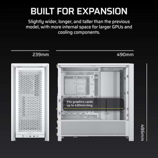 Corsair Frame 4000D Gaming Midi Tower Кутия За Компютър Със Страничен Прозорец Бяла