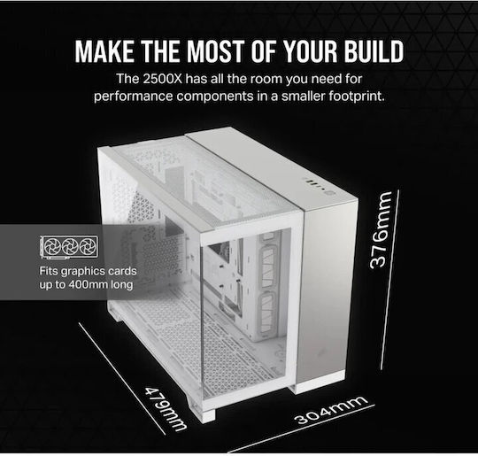 Corsair 2500X Gaming Mikro-Turm Computergehäuse mit Seitenfenster Weiß/Satin-Graues Aluminium