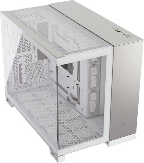 Corsair 2500X Gaming Mikro-Turm Computergehäuse mit Seitenfenster Weiß/Satin-Graues Aluminium