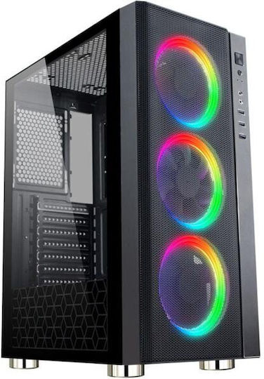 Spacer Rainbow Gaming Midi Tower Κουτί Υπολογιστή με Πλαϊνό Παράθυρο και RGB Φωτισμό Μαύρο