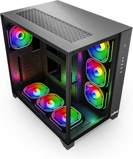 NJOY Aura Gaming Midi Tower Κουτί Υπολογιστή με Πλαϊνό Παράθυρο και ARGB Φωτισμό Μαύρο