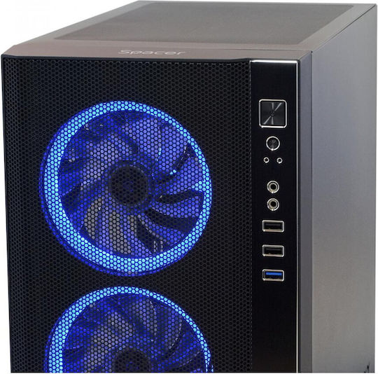 Spacer Rainbow Gaming Midi Tower Κουτί Υπολογιστή με Πλαϊνό Παράθυρο και RGB Φωτισμό Μαύρο
