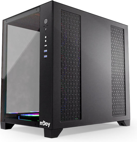 NJOY Aura Gaming Midi Tower Κουτί Υπολογιστή με Πλαϊνό Παράθυρο και ARGB Φωτισμό Μαύρο