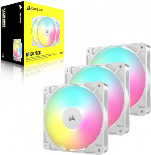 Corsair RS120 Case Fan (2100rpm / 72.8cfm) with ARGB Lighting and 4-Pin PWM Connection 3pcs White