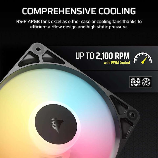 Corsair RS120 Reverse Blade Case Fan 2100rpm 72.8cfm with ARGB Lighting and 4-Pin PWM Connection 3pcs White
