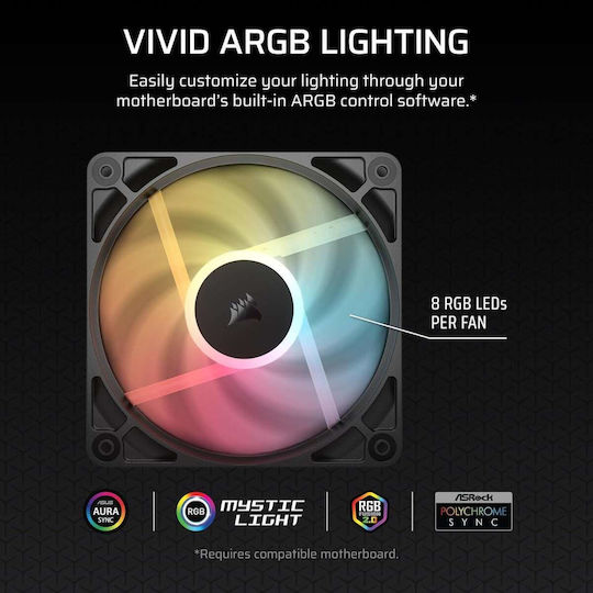 Corsair RS120 Reverse Blade Case Fan 2100rpm 72.8cfm with ARGB Lighting and 4-Pin PWM Connection 3pcs