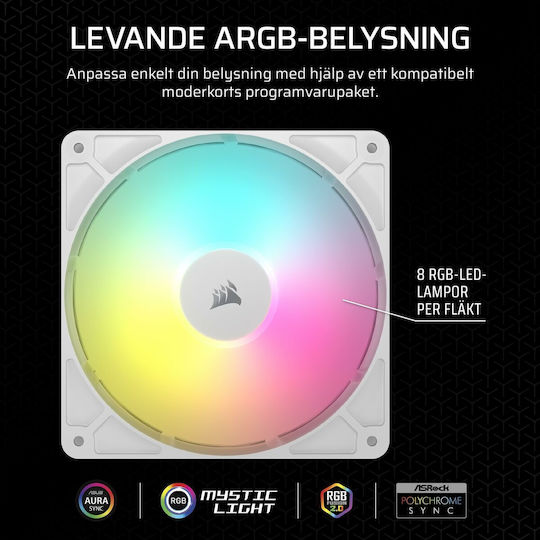 Corsair RS140 Case Fan 1700rpm 95.5cfm with ARGB Lighting and 4-Pin PWM Connection White