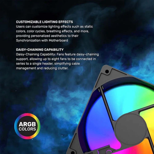 Armaggeddon S1 Case Fan 120mm 1200rpm 33.84cfm with ARGB Lighting and 4-Pin Molex Connection