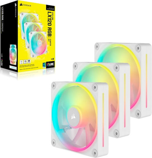 Corsair iCue Link LX120 Case Fan (2400rpm / 69.9cfm) with RGB Lighting and 4-Pin PWM Connection 3pcs White