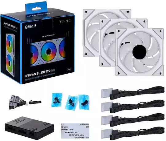Lian Li UNI Fan SL-Infinity Reverse Blade Case Fan 120mm (2100rpm / 61.3cfm) με ARGB Φωτισμό και Σύνδεση 3-Pin / 4-Pin PWM 3τμχ Λευκό
