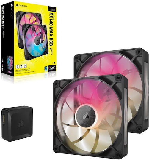 Corsair iCUE LINK RX140 MAX Case Fan (1600rpm / 102.9cfm) with RGB Lighting and 4-Pin PWM Connection 2pcs