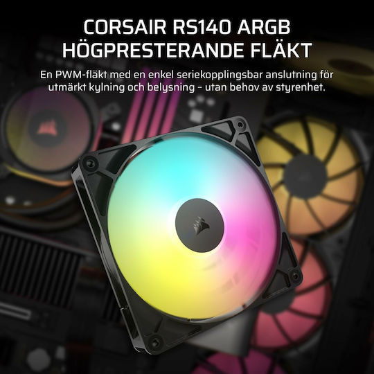 Corsair RS140 Case Fan 1700rpm 95.5cfm with ARGB Lighting and 4-Pin PWM Connection