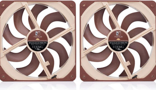Noctua NF-A14x25 G2 PWM Sx2-PP Case Fan 140mm (1500rpm / 91.5cfm) Without LED Lighting And 4-Pin Connection 2pcs Brown
