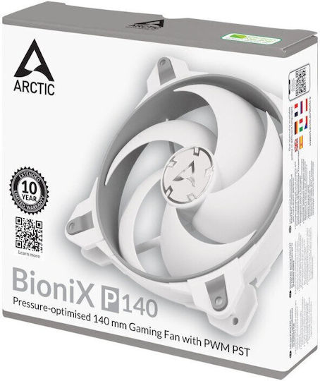 Arctic BioniX P140 Вентилатор за Кутия (1950rpm / 77.6cfm) Без Светодиодно Осветление и Свързване 4-пинов Молекс / 4-изводна ШИМ Сив/Бял