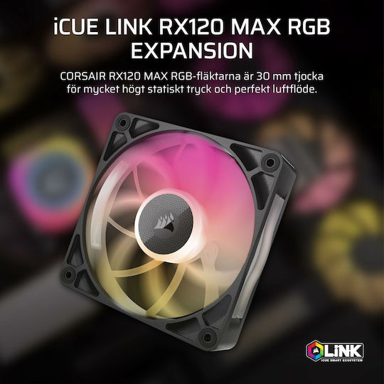 Corsair iCUE LINK RX120 MAX Ventilator Pentru Carcasă (2000rpm / 71.3cfm) cu Iluminare RGB și Conexiune 4-Pin PWM