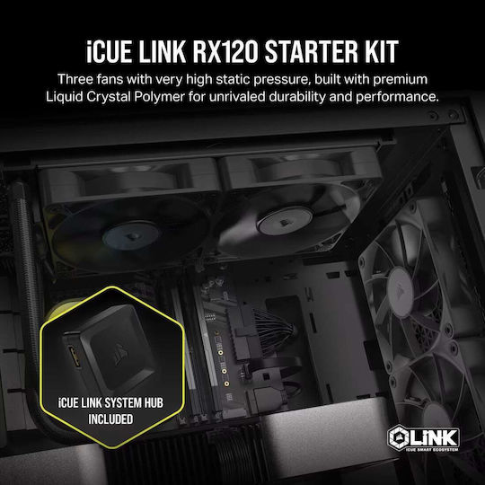 Corsair iCue Link RX120 Case Fan (2100rpm / 74.2cfm) Χωρίς Led Φωτισμό και Σύνδεση 6-Pin 3τμχ