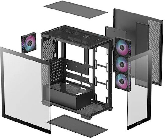 Deepcool CG580 4F Gaming Midi Tower Κουτί Υπολογιστή με Πλαϊνό Παράθυρο και ARGB Φωτισμό Μαύρο