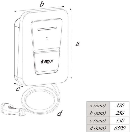 Hager Witty One Wall Mounted Single Phase 3.7kW Charging Station with Built-in Cable Type 2 (XVR107C)