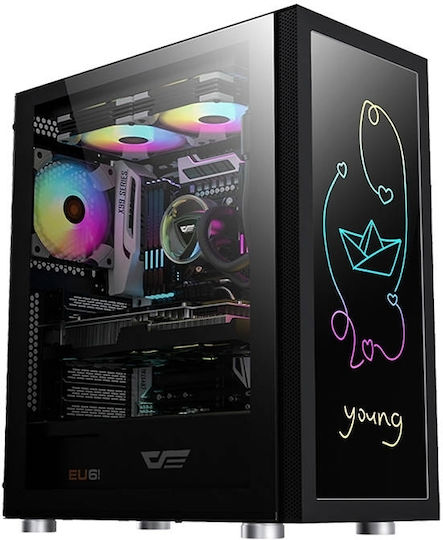 Darkflash DK210 Gaming Full Tower Κουτί Υπολογιστή με Πλαϊνό Παράθυρο και RGB Φωτισμό Graffiti Black