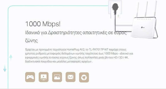 TP-LINK TL-PA7017P KIT v4 Powerline Double Wired with Passthrough Socket and Gigabit Ethernet Port