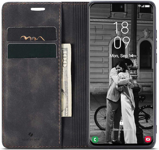 Spacecase Wallet Din Piele / Silicon Negru (Galaxy S21 5G)