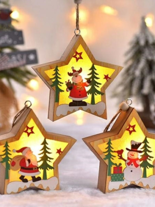 Wooden Christmas Figure Snowman Star Lamp