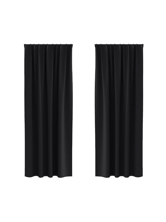 vidaXL Комплект Пердета И Завеси За Прозорец С Плик С Писалка Черни 140x245см