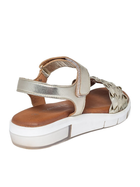 Δερμάτινα Γυναικεία Ανατομικά Σανδάλια Flatforms Χρυσά
