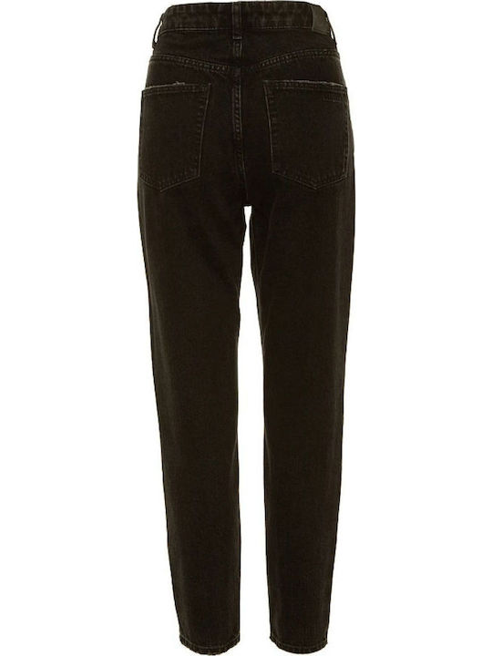 High Waist Women's Jean Trousers in Mom Fit Black Denim