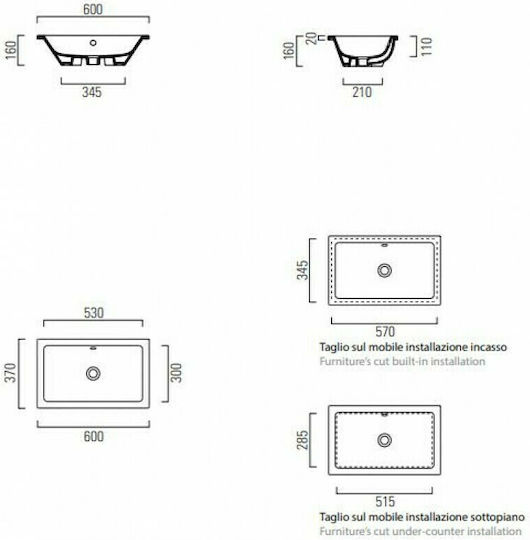 GSI Kube Υποκαθήμενος Νιπτήρας Πορσελάνης 60x37cm Λευκός